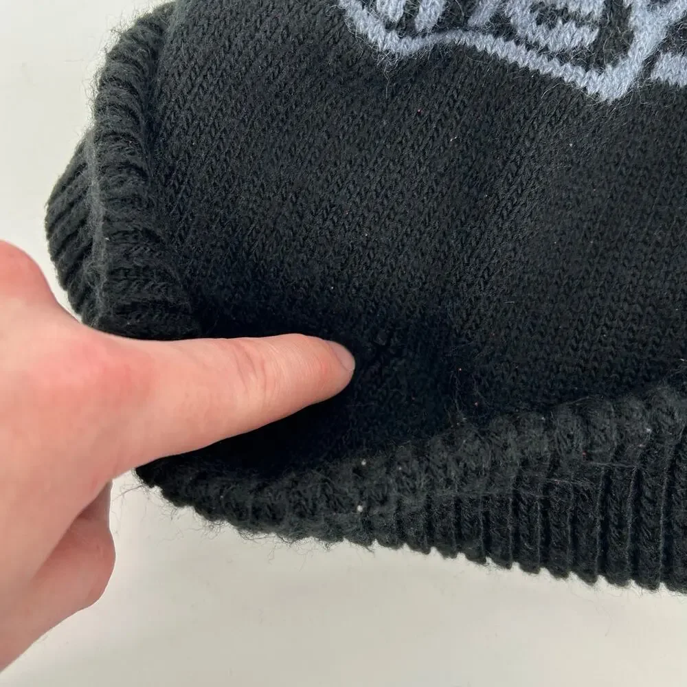 Vintage 80s Men's Harley Davidson Black and Grey Cuffed Beanie One Size Fits All